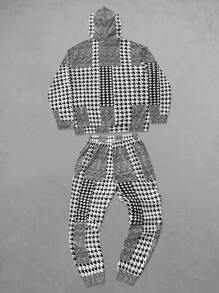 Manfinity Roghcode Manfinity LEGND 2pcs Men Plus Size Houndstooth Pattern Drawstring Hooded Sweatshirt And Pants Set, Casual For Outdoor Wear In Autumn,Men Tracksuit - Multicolor - View 2