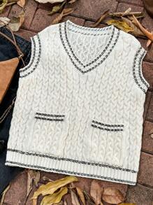 SHEIN EZwear Duży biały sweter z okrągłym dekoltem, jesień/zima - Biały - Zobacz 5