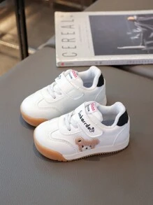 秋冬新款儿童卡通熊 PU 休闲白色男童运动鞋