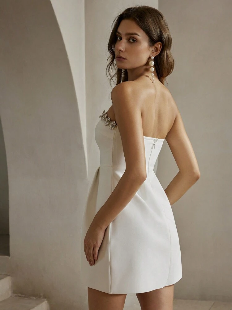 Rhinestone Decor Cropped Tube Dress, Christmas