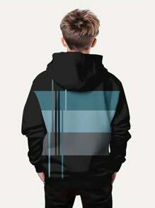 SHEIN Leap Crew Tween Boy Casual Loose Fit Thermal Lined Hooded Sweatshirt, Suitable For Autumn And Winter - White - View 2