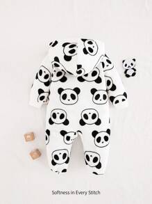 Cozy Pixies 男宝宝休闲百搭熊图案连帽加厚连体衣