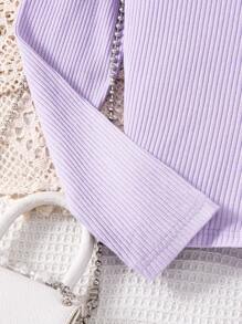 Sparklyn 2 件套 Tween Girl 雏菊花朵印花连体裤搭配紫色长袖 T 恤，度假休闲可爱装 - 紫丁香色 - 查看 7