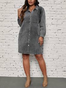 EMERY ROSE 大码女式长袖单排扣牛仔夹克，休闲宽松，秋季