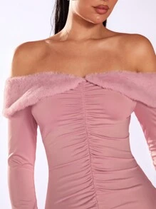 Glamine Váy nữ thanh lịch, gợi cảm, nhún bèo màu hồng, thu/đông - Hồng - Xem 5