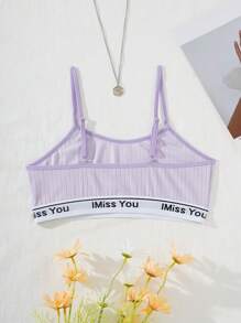 少女字母印花蝴蝶结吊带背心，搭配蕾丝边文胸 - 淡紫色 - 查看 2