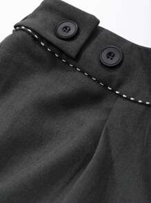 DAZY Contrast Color Drawstring Waist Wide Leg Suit Pants With Pockets For Women Business Attire - Grey - View 9
