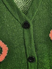 Flirla 大码南瓜和怪物图案长袖纽扣上衣 - 綠色 - 查看 4