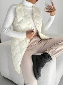 SHEIN Essnce Women's Ultralight Down Feather Coat, Collarless Portable Jacket, Winter Padded Jacket, 15°C