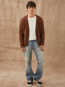 Manfinity CityGents Suéter tipo cardigan de hombre con parches de tejido de cable en los codos - Camel - Ver 7