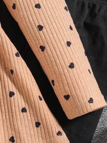 Sparklyn 2pcs Tween Girls Casual Heart Print Top With Leggings Set, Autumn