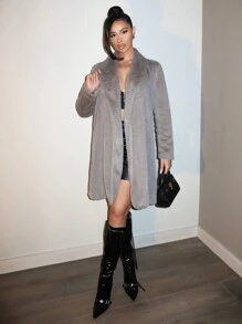 Zolique Plain Color Long Sleeve Casual Furry Loose Sweater Coat, Everyday Wear Fall Cloth For Women - Grey - View 4