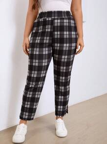 SHEIN LUNE Plus Size Casual Plaid Tapered Trousers, Autumn Holiday Outfit