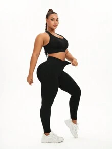 Easithlete 大码女式 2 件纯色无袖上衣和长裤休闲运动套装