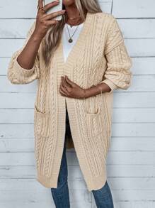 Chiquease Cárdigan de manga larga suelto de unicolor para mujer