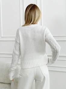 EURMUSE Women Button Front Elegant Cardigan With Gold Print Detail - Cream - View 2