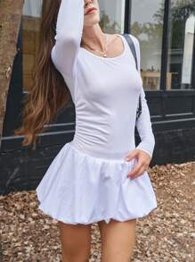 INAWLY 女士春秋休闲拼布碎花迷你连衣裙 - 白色 - 查看 3
