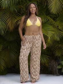 Aralina Curve Textured Satin Pull On With Tie Waist Wide Leg Pants - Multicolor - View 6