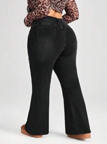 SHEIN CURVE+ Black Plus Size Jeans Casual Skinny Stretch Flared Pants Lined For Added Warmth