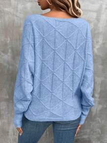 EMERY ROSE Women Casual Solid Color Batwing Sleeve Sweater, Autumn/Winter Knit Pullover Fall - Blue - View 2