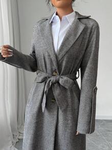 SHEIN Clasi Women Loose Vintage Chinese Coin Pattern Overcoat (With Lining), Casual Fall Cloth For Women - Khaki - View 6