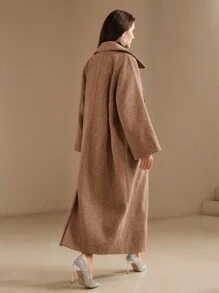 Anewsta 女士优雅立领长款针织夹克，秋冬季简约风格 - 駝色 - 查看 2