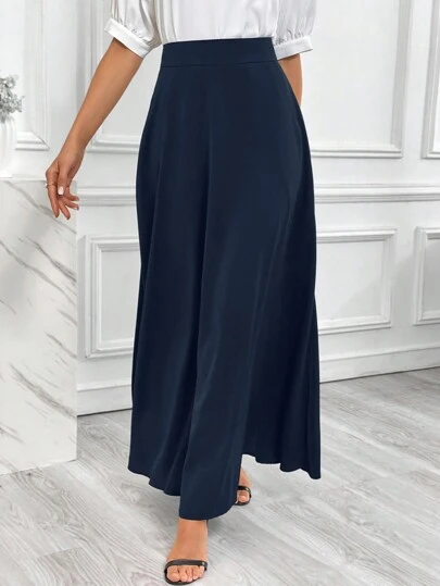 SHEIN Essnce Solid Color Elegant Pocketed Zipper Up Skirt