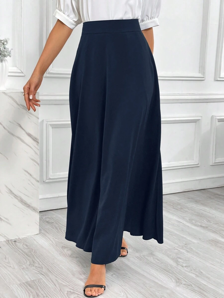 SHEIN Essnce Gonna a colori uniti elegante con zip e tasche - Blu - Visualizzare 1