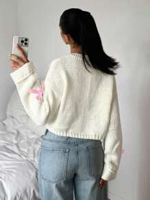 SHEIN EZwear Suéter informal de cuello redondo, manga larga, con detalle de lazo