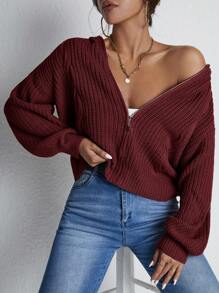 RueChic Sudadera casual con capucha de unicolor, mangas largas y cremallera delantera para mujer, para otoño/invierno, parte superior de manga larga