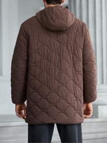 Manfinity Homme Men's Casual Solid Color Zip-Up Hooded Quilted Padded Coat - Coffee Brown - View 5