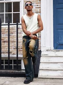 Manfinity Dauomo Men's Solid Color Loose Casual Sweater Vest, Spring Autumn - White - View 3