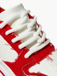 JNSQ 时尚百搭儿童帆布休闲鞋，红白撞色运动鞋 - 紅白色 - 查看 2