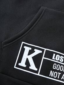 Manfinity EMRG Men's Letter Print Zip-Up Drawstring Hooded Casual Sweatshirt, Fall & Winter - Black - View 5