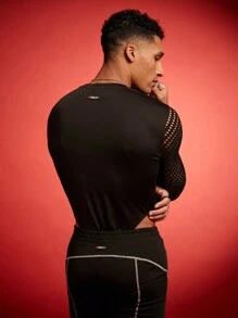 FeverCity 男士性感镂空修身连体裤，适合夏秋季节 - 黑色 - 查看 4