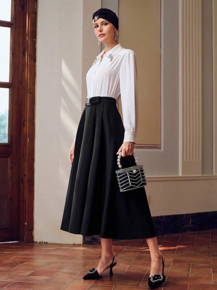 Rhinestone flare skirt top