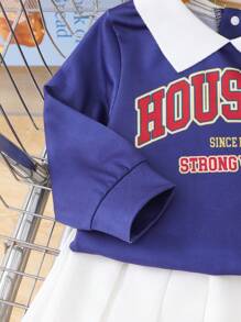 SHEIN 2 pièces Tenues décontractées chic pour retour à l'école pour bébés filles, ensemble sweat-shirt et pantalon de style écolière vert, convenant pour l'automne et l'hiver - Multicolore - Voir 6