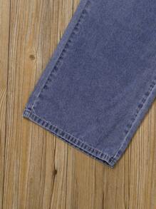 SHEIN Fall Clothes 2pcs/Set Teen Girls White Collared Long Sleeve Top & Blue Denim Wide Leg Jeans Pants