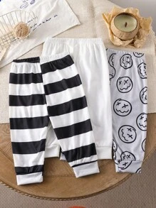 Bộ 3 quần dài lưng thun họa tiết mặt cười hoạt hình cho bé trai - Nhiều màu - Xem 2