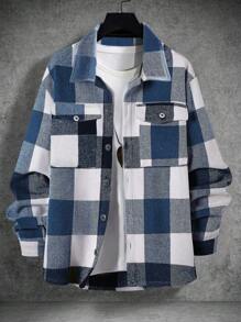 Manfinity Homme Men Button Front Long Sleeve Pocket Plaid Casual Jacket - Multicolor - View 5