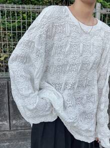 FRIFUL Camiseta de mujer casual sólida con textura y calado para otoño