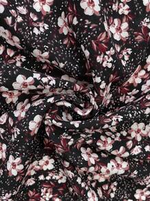 SHEIN LUNE Plus Size Square Neckline Long Sleeve Floral All-Over Print Top, Casual Everyday Wear - Multicolor - View 4