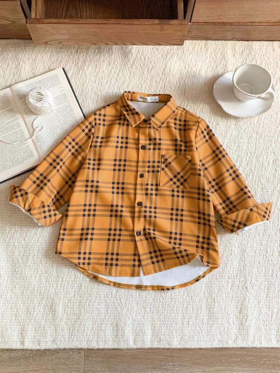 Blossori Young Boys Casual Plaid Long Sleeve Shirt For Autumn - Yellow - View 1
