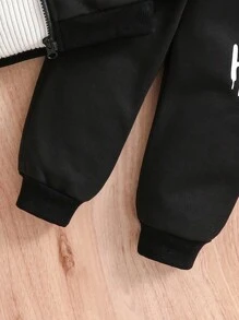 2pcs/Set Baby Boy Casual Letter Print Color Block Zip Up Hooded Jacket & Sweatpants Outdoor Fall/Winter Outfits - Multicolor - View 4
