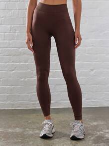 Musera Sport Ribbed Waist Contour Leggings Gym Fitness - Chocolate Brown - View 3