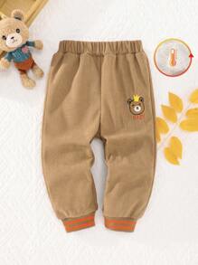 Quần nhung kẻ sọc họa tiết lạc đà ấm áp cho bé trai, thêu hình chú gấu dễ thương, màu tương phản, thích hợp mặc ở nhà, đi chơi và chơi thể thao ngoài trời vào mùa thu/đông - Lạc đà - Xem 5