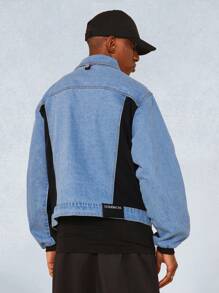 SUMWON High Fashion Two-Tone Denim Trucker Jacket With Modern Nylon Insert Panels Streetwear Double Pocket Design For Winter Fall Fashion