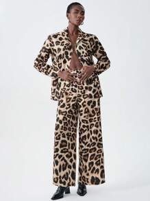 Chiquease 2pcs Women Leopard Print Shacket And Pants Set, Suitable For Autumn/Winter - Multicolor - View 1