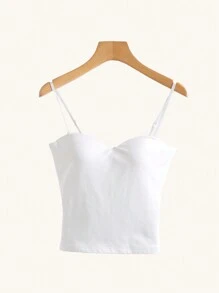 SHEIN BASICS 1pc Women Casual Solid Color Knit Cropped Fitted Tank Top - White - View 7