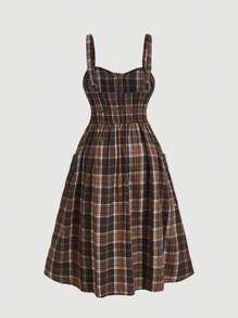 SHEIN MOD Plus Size Plaid Tank Top & Mid-Length Plaid Sundress Set